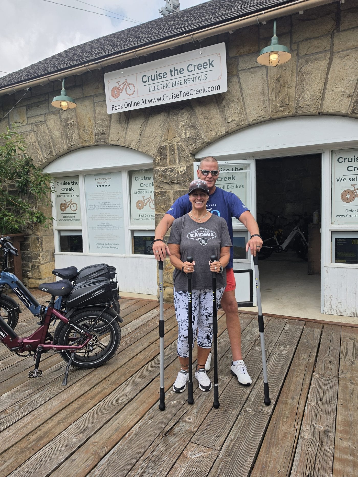 Picking up a set of Jetti walking poles at the Cruise the Creek Kirk Road shop